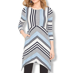 chico's Striped Knit Tunic 3/4 sleeve scoop neck sz 0 /  S